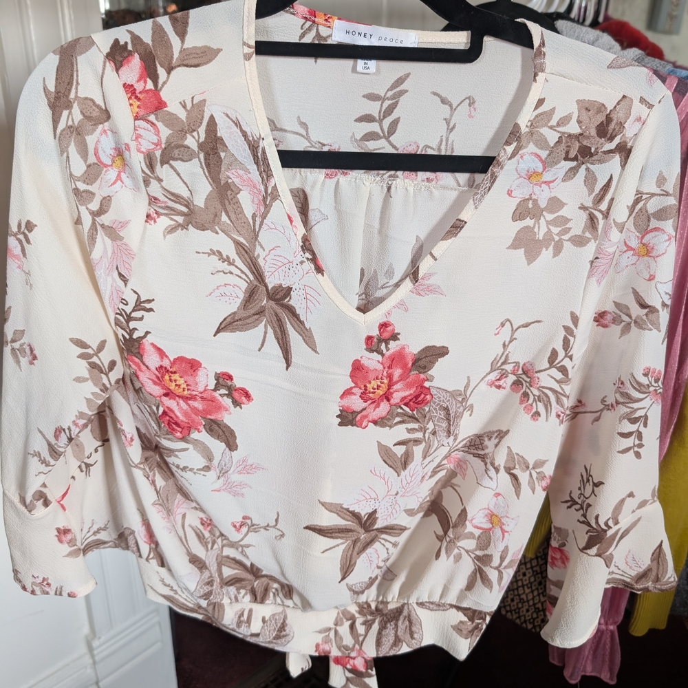 Floral Women's Top - Cream and Pink